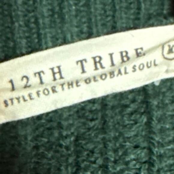 12th Tribe Green Rib Knit Long Sleeve Button Oversized Cardigan Sweater Top Sz M - Picture 4 of 5